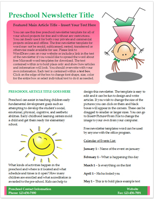 School Newsletter Templates on Cute Kids Pre School Newsletter Using This Free Newsletter Template