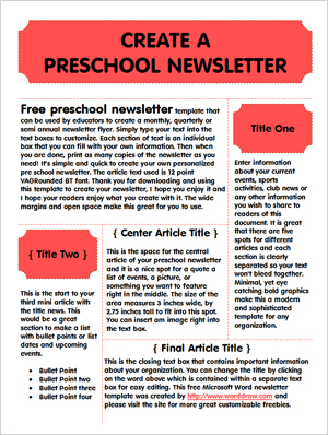 Newsletter templates free preschool